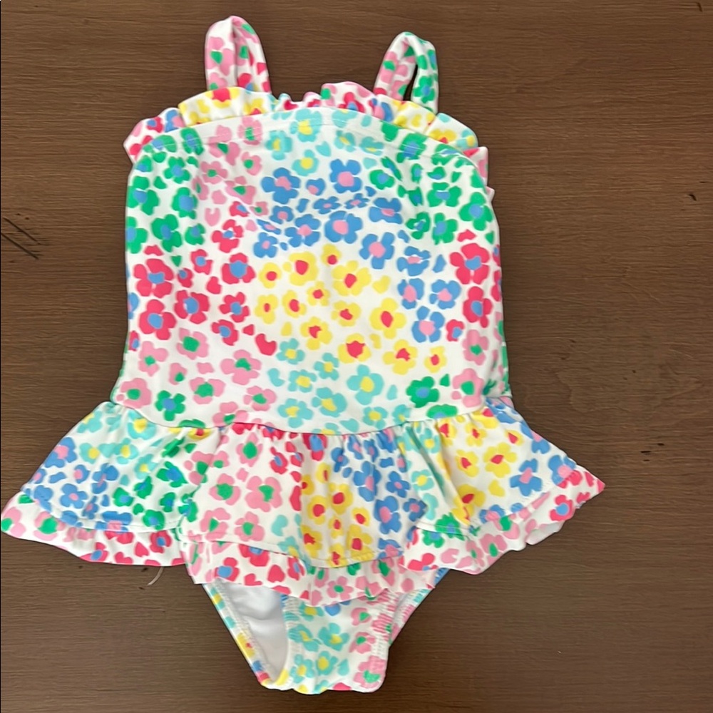 Little Me Pink and Blue One Piece Swimsuit with Ruffle